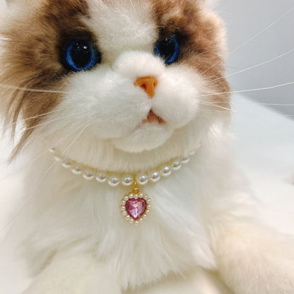 Pet Cat Pearl Necklace – Adjustable Rhinestone Cat Collar with Colorful Bling, Perfect for Your Furry Princess