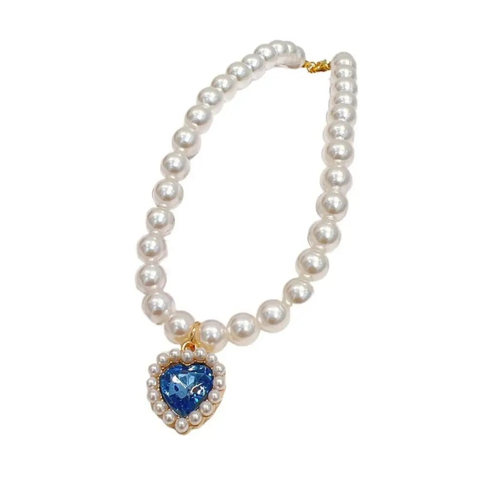 Pet Cat Pearl Necklace – Adjustable Rhinestone Cat Collar with Colorful Bling, Perfect for Your Furry Princess