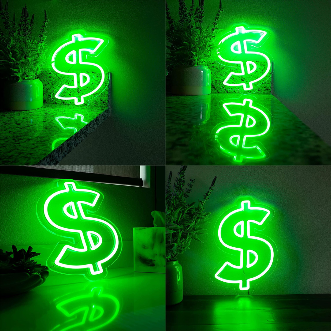 Dollar LED Neon Sign – USB Wall Light for Bar, Pub, Club, and Bedroom Decoration with Cool Money Design