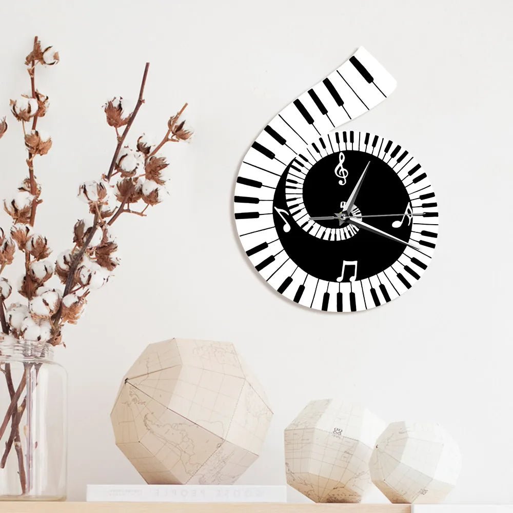 Piano Key LED Wall Clock - Keyboard Music Note Wall Clock for Living Room Decoration, Kitchen and Bedroom