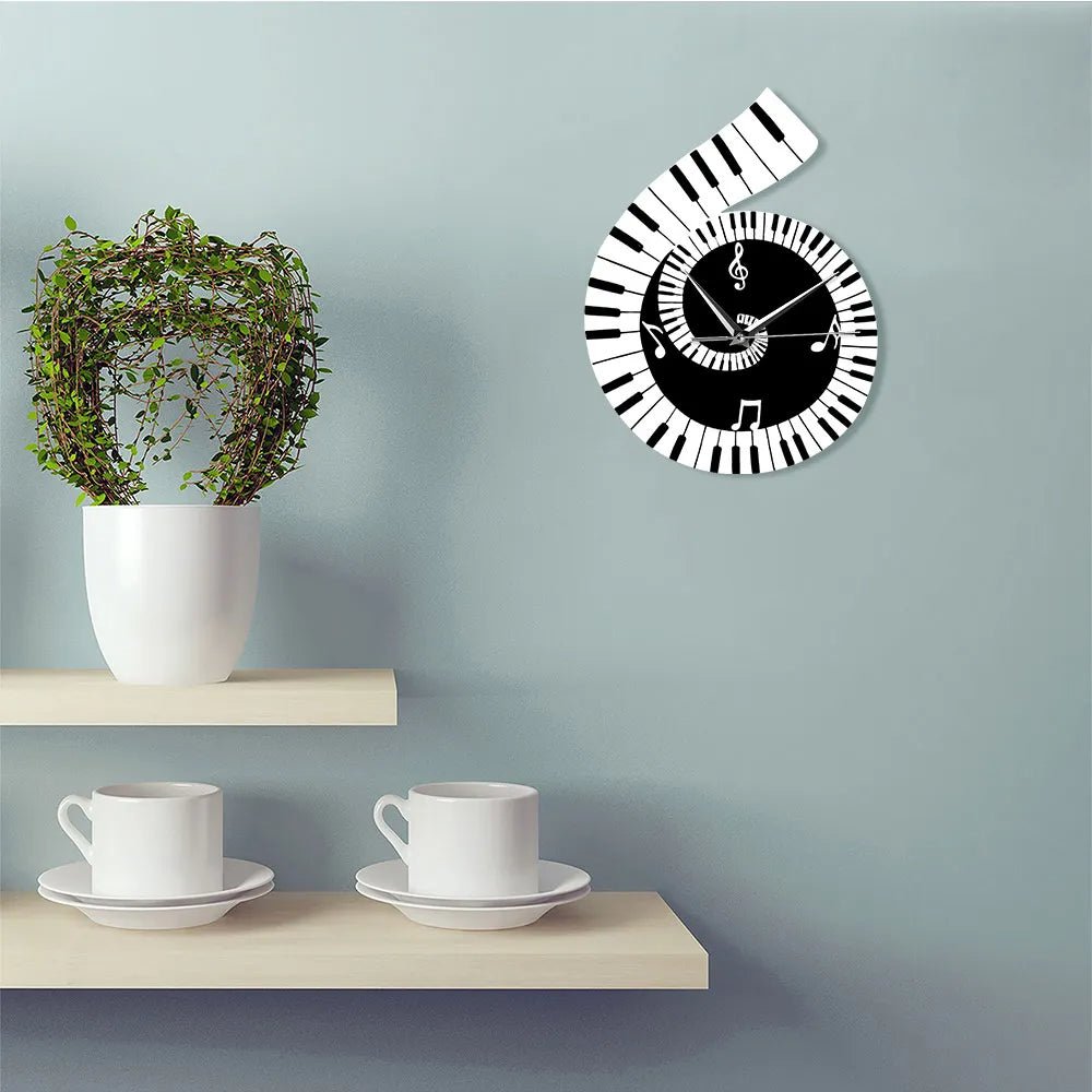 Piano Key LED Wall Clock - Keyboard Music Note Wall Clock for Living Room Decoration, Kitchen and Bedroom