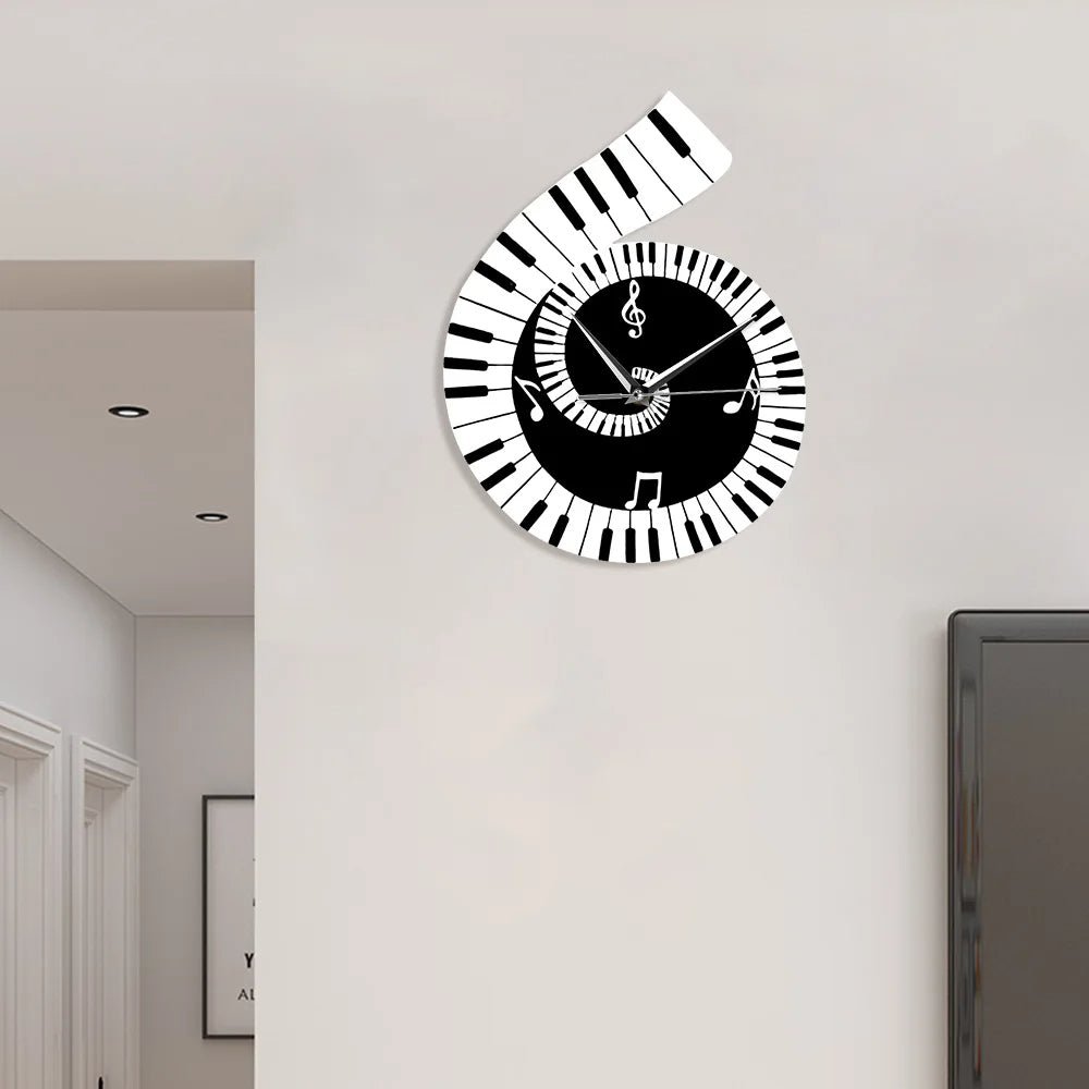 Piano Key LED Wall Clock - Keyboard Music Note Wall Clock for Living Room Decoration, Kitchen and Bedroom