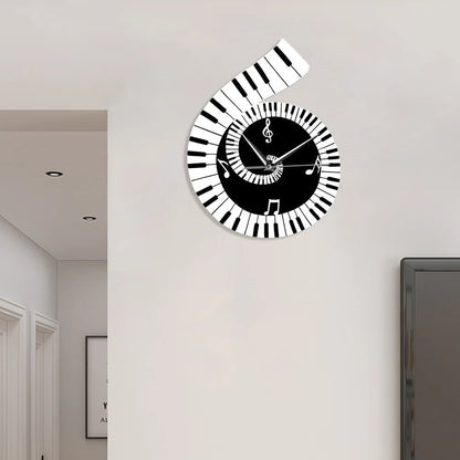 Piano Key LED Wall Clock - Keyboard Music Note Wall Clock for Living Room Decoration, Kitchen and Bedroom