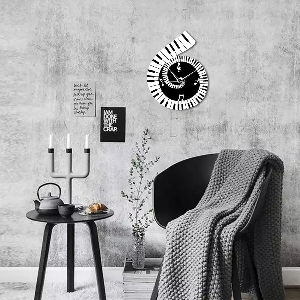 Piano Key LED Wall Clock - Keyboard Music Note Wall Clock for Living Room Decoration, Kitchen and Bedroom