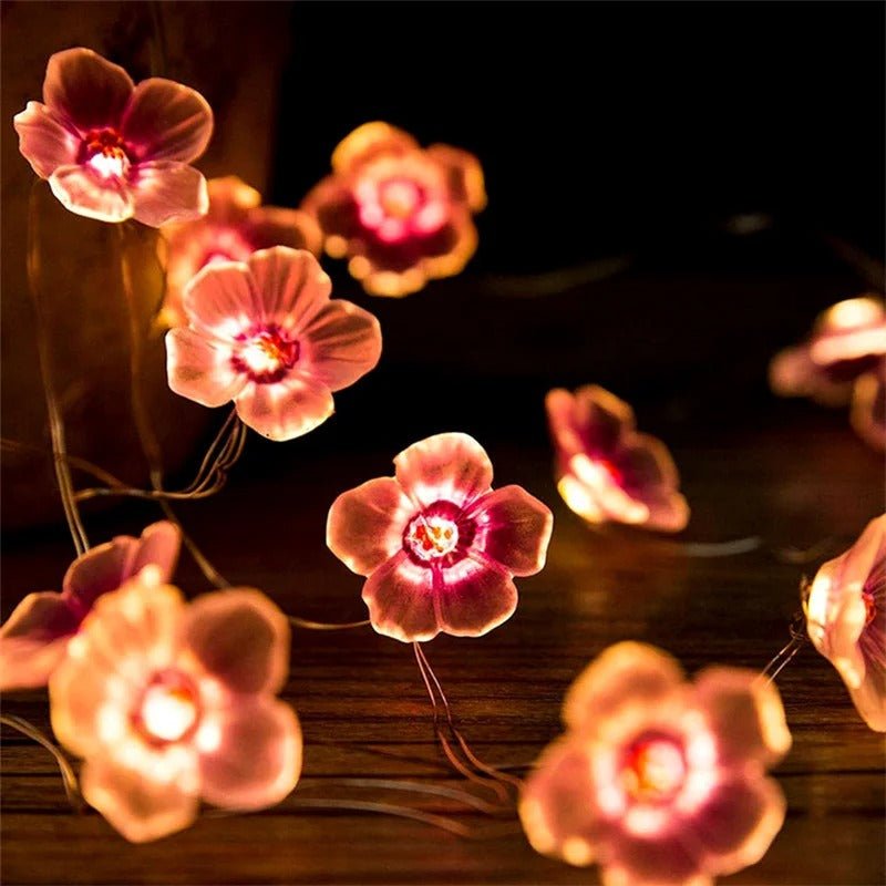 Pink Cherry Blossom Fairy Lights Garland - Creative Flower-Shaped Cherry Blossom String Lights