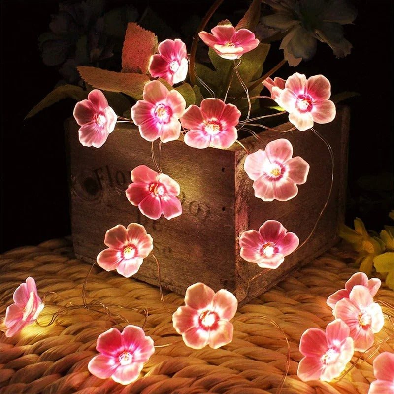 Pink Cherry Blossom Fairy Lights Garland - Creative Flower-Shaped Cherry Blossom String Lights