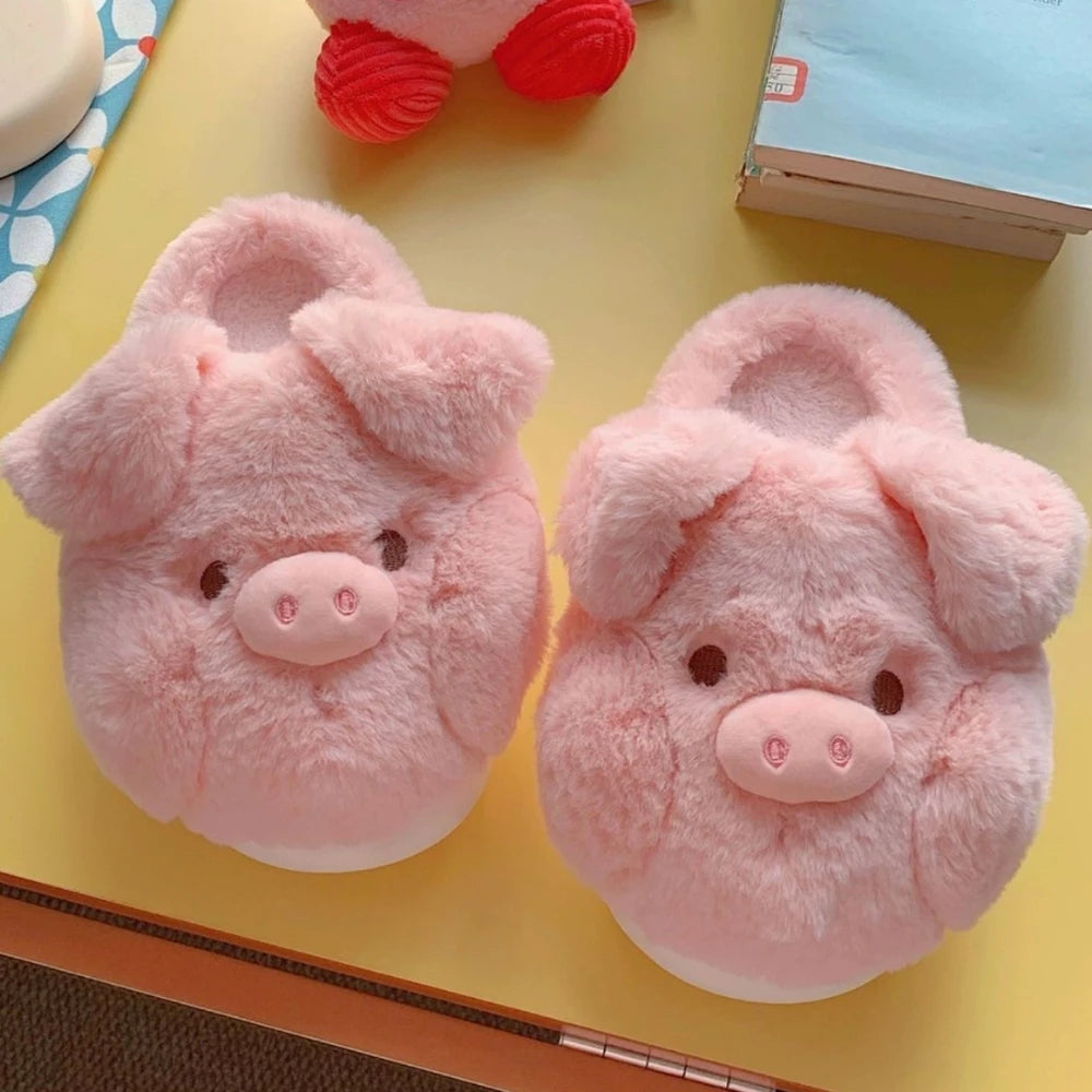 Fluffy Piggy Winter Slippers – Warm Indoor Platform Shoes for Ultimate Winter Comfort