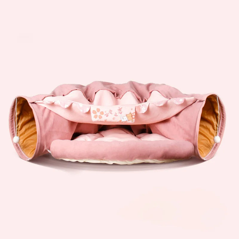Collapsible Pet Tunnel Bed – Interactive Crinkle Pet Tent for Cat and Dogs for Play & Naps