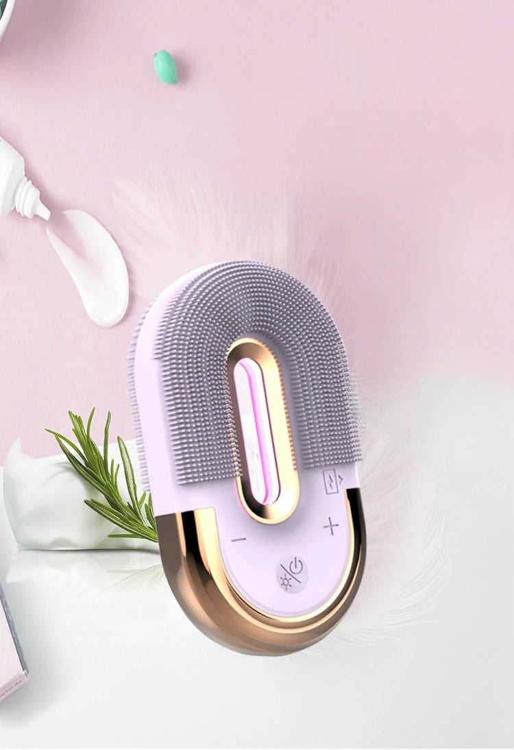 Ultrasonic Electric Facial Cleansing Brush – Silicone Sonic Face Cleaner with EMS and LED Light Therapy for Deep Pore Cleansing and Skin Rejuvenation