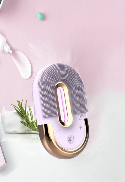 Ultrasonic Electric Facial Cleansing Brush – Silicone Sonic Face Cleaner with EMS and LED Light Therapy for Deep Pore Cleansing and Skin Rejuvenation