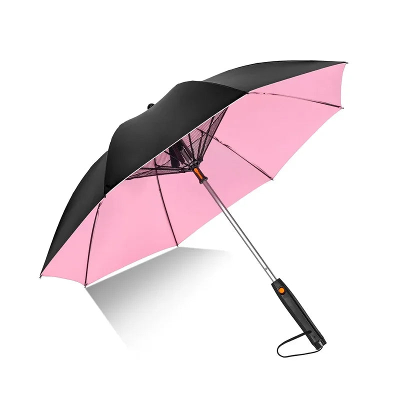 Misting Fan Umbrella – Full-Size Shade with a Built-In Fan and Hand-Pump Mist