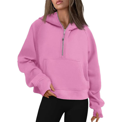 Half-Zip Fleece Hoodie Sweatshirt – Stylish Fall/Winter Pullover for Women’s Cozy Outfits and Streetwear Layers