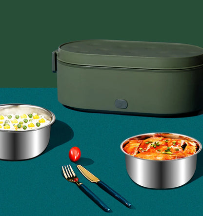 USB Heated Lunch Box – Portable Electric Food Warmer for Car & Office, 2 Stainless Steel Bowls