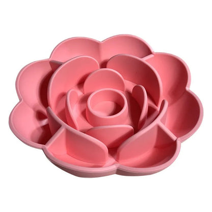 Anti-slip Circular Pet Slow Food Bowl – Rose Series Anti-Choking Silicone Bowl with Suction Cup for Dogs and Cats