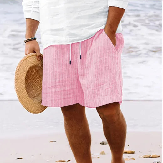 Soft Cotton Linen Men’s Striped Shorts – Elegant and Breathable Black & White Casual Beachwear for Summer Street Style Looks