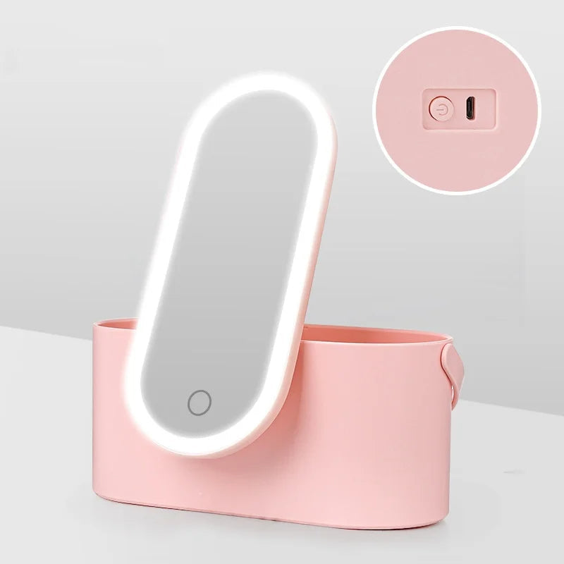 LED Portable Makeup Organizer with Mirror – Compact Vanity Light with Folding Design, Cosmetic Pocket Mirror Gift for Beauty Lovers