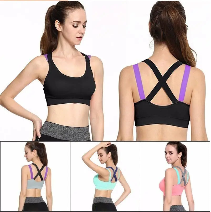 Shockproof Cross-Back Sports Bra – Push-Up, Breathable Workout Bra for Maximum Support During Running, Gym & Yoga Sessions