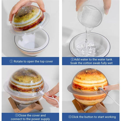 USB Planet Humidifier - 330ML Mist Maker with Colorful Night Light