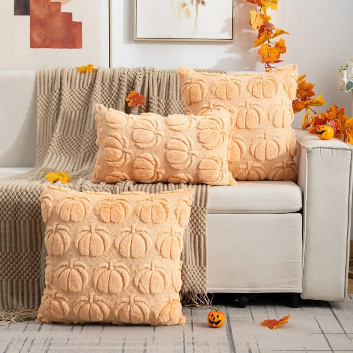 Plush Pumpkin Halloween Sofa Pillow Cover - Fun Holiday Living Room Decoration