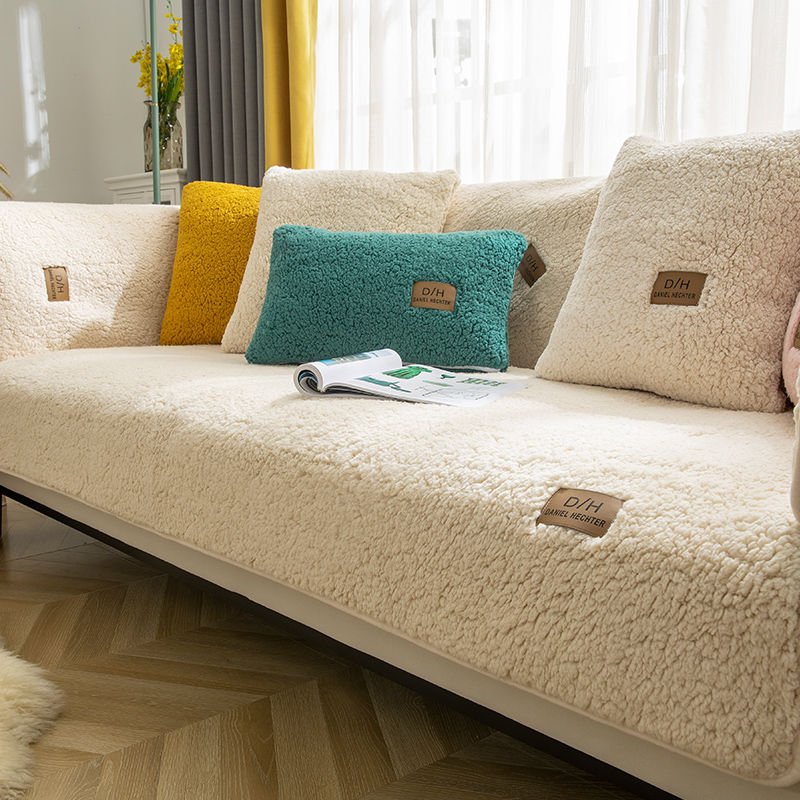 Plush Sofa Cover - Thicken Plush Soft and Smooth Sofa Covers for Living Room Anti-slip Couch Cover