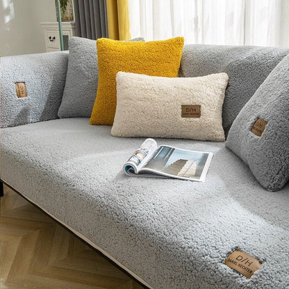 Plush Sofa Cover - Thicken Plush Soft and Smooth Sofa Covers for Living Room Anti-slip Couch Cover