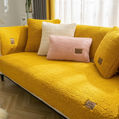 Plush Sofa Cover - Thicken Plush Soft and Smooth Sofa Covers for Living Room Anti-slip Couch Cover