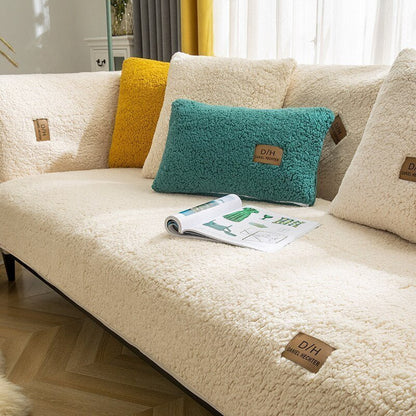 Plush Sofa Cover - Thicken Plush Soft and Smooth Sofa Covers for Living Room Anti-slip Couch Cover