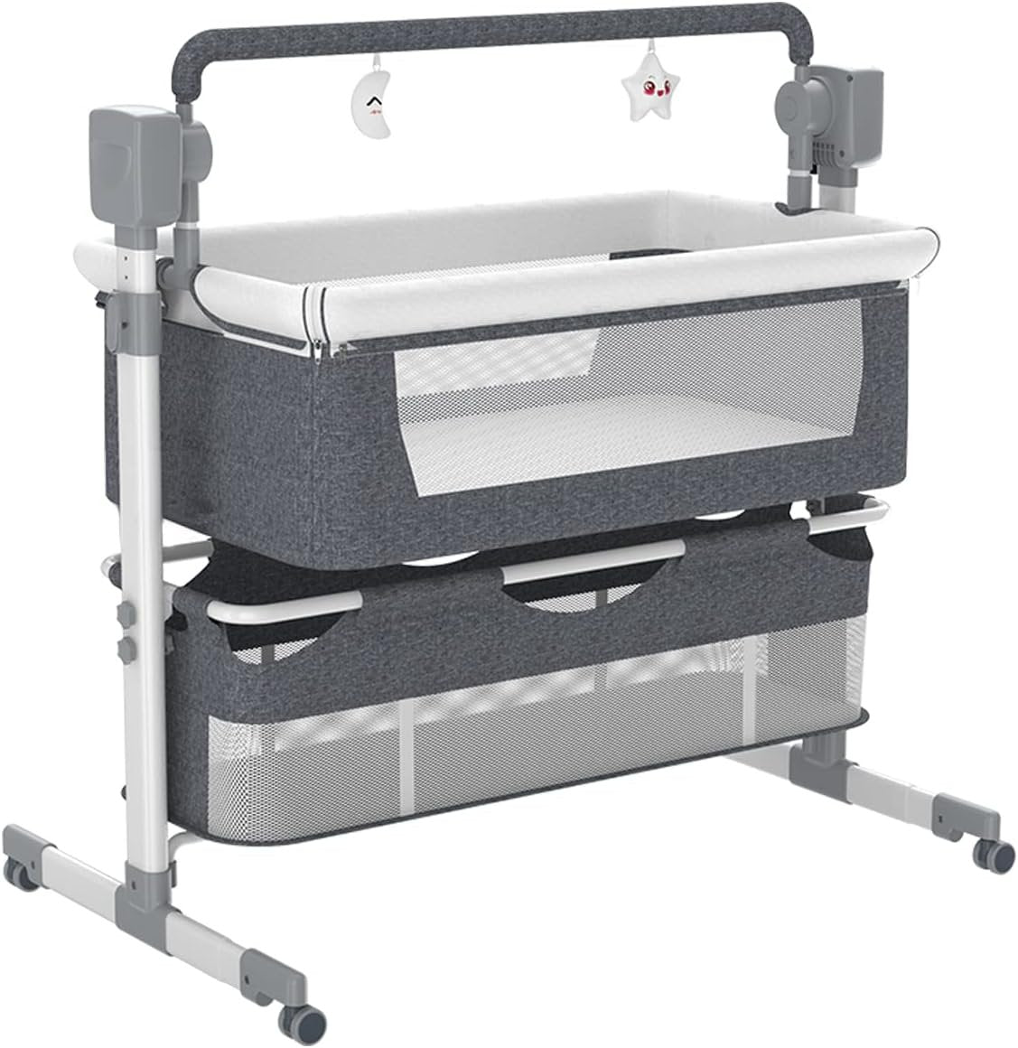 Portable Electric Bassinet - Rolling Baby Bassinet with Remote-Controlled Rocking, Fold-Down Side and Bluetooth Sound