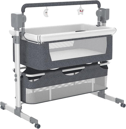 Portable Electric Bassinet - Rolling Baby Bassinet with Remote-Controlled Rocking, Fold-Down Side and Bluetooth Sound
