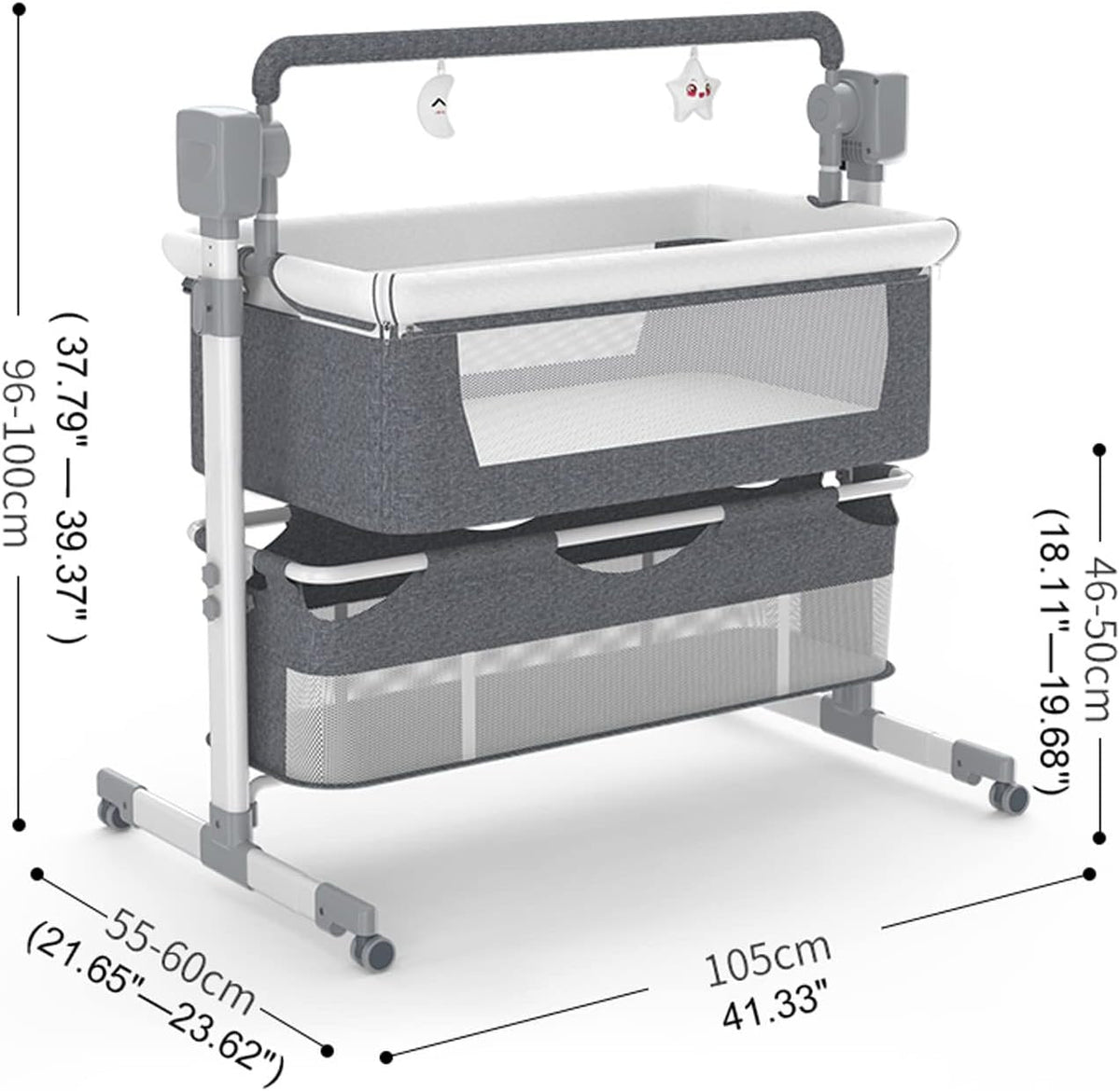 Portable Electric Bassinet - Rolling Baby Bassinet with Remote-Controlled Rocking, Fold-Down Side and Bluetooth Sound
