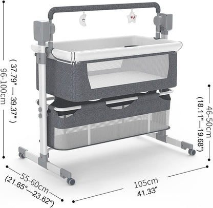 Portable Electric Bassinet - Rolling Baby Bassinet with Remote-Controlled Rocking, Fold-Down Side and Bluetooth Sound