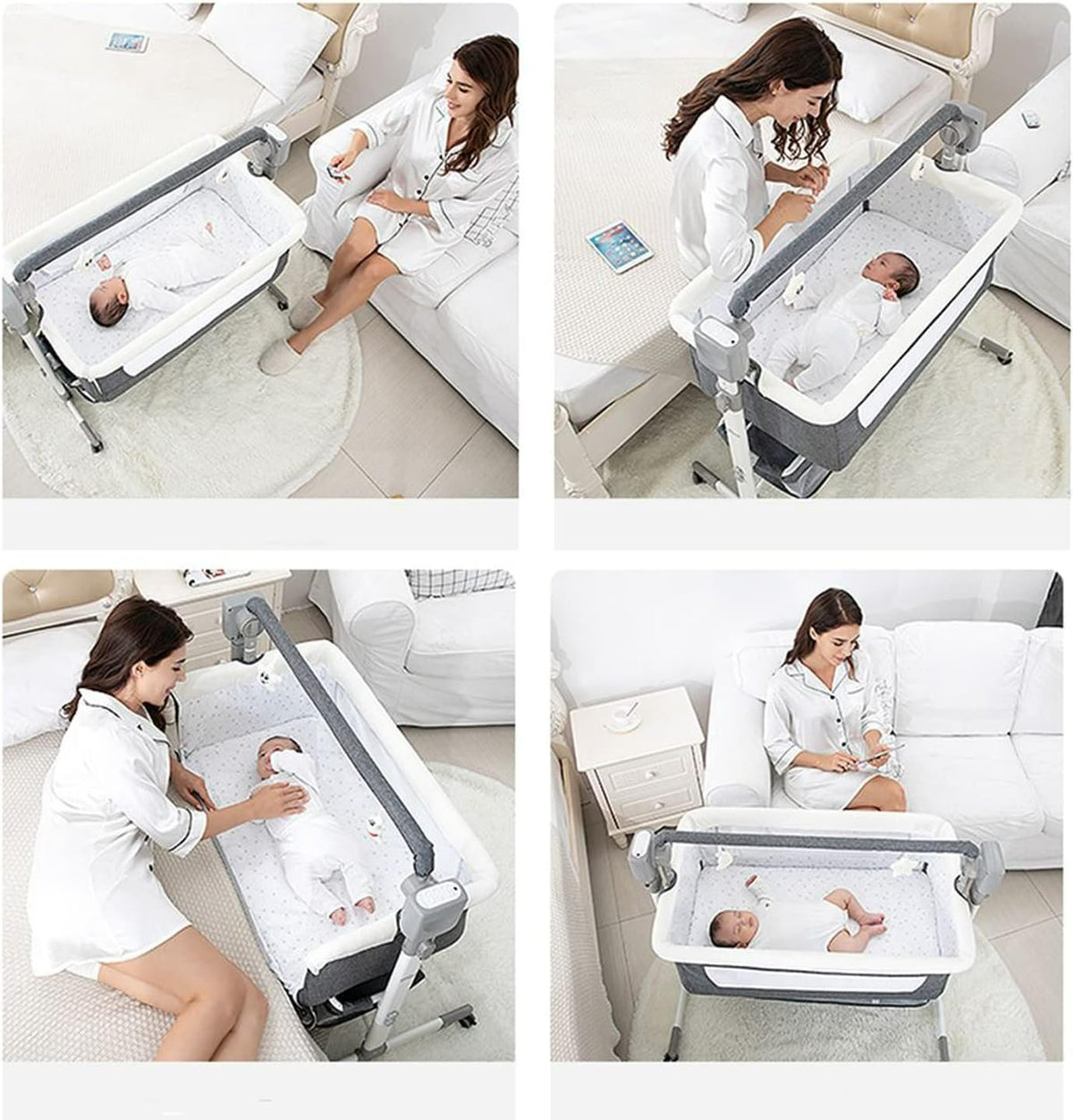 Portable Electric Bassinet - Rolling Baby Bassinet with Remote-Controlled Rocking, Fold-Down Side and Bluetooth Sound