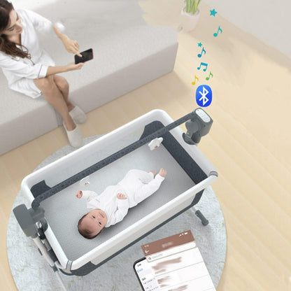 Portable Electric Bassinet - Rolling Baby Bassinet with Remote-Controlled Rocking, Fold-Down Side and Bluetooth Sound