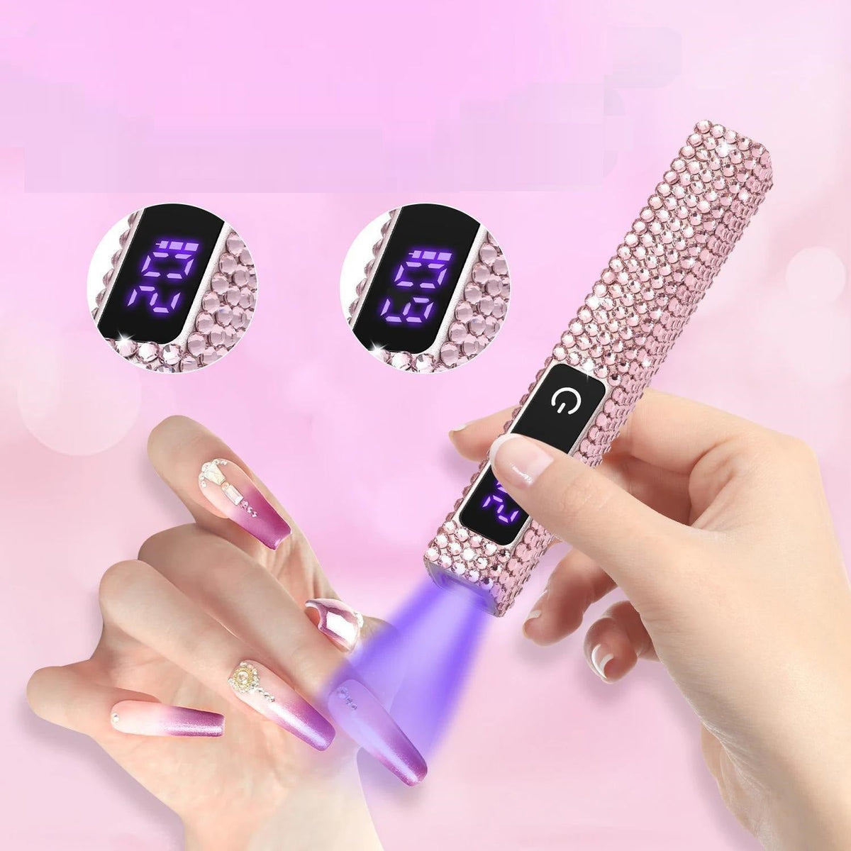Portable Handheld UV LED Nail Lamp with Rhinestones – Rechargeable Nail Dryer for Perfect Manicures, Featuring Diamond Nail Art & Quick Curing Power