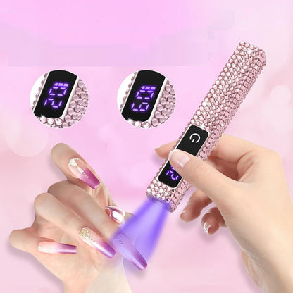 Portable Handheld UV LED Nail Lamp with Rhinestones – Rechargeable Nail Dryer for Perfect Manicures, Featuring Diamond Nail Art & Quick Curing Power