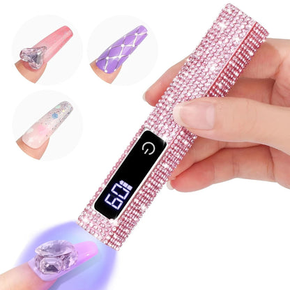 Portable Handheld UV LED Nail Lamp with Rhinestones – Rechargeable Nail Dryer for Perfect Manicures, Featuring Diamond Nail Art & Quick Curing Power