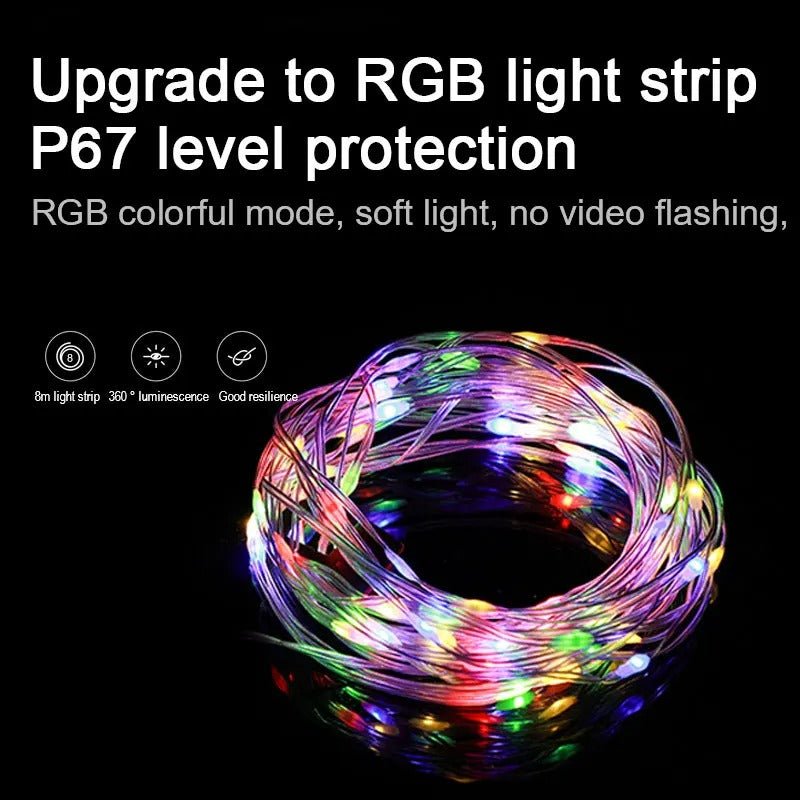 Portable LED Camping String Light - 8m Outdoor Atmosphere Tent Light with 1800mAh Rechargeable Battery