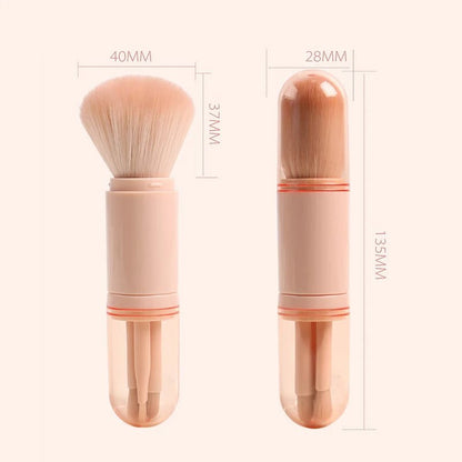 Portable Makeup Brush Set – 4-in-1 Retractable Kabuki Brush with 3 Soft, Compact Eye Brushes for Effortless Touch-Ups Anywhere