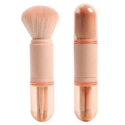 Portable Makeup Brush Set – 4-in-1 Retractable Kabuki Brush with 3 Soft, Compact Eye Brushes for Effortless Touch-Ups Anywhere