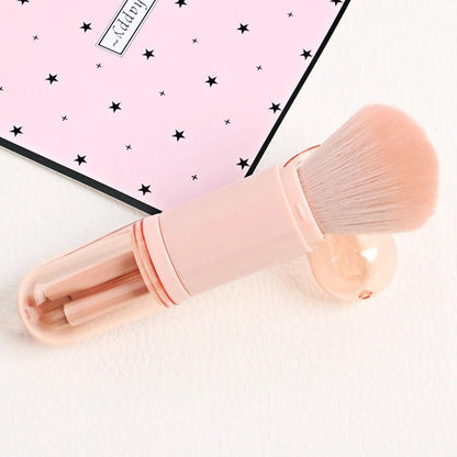 Portable Makeup Brush Set – 4-in-1 Retractable Kabuki Brush with 3 Soft, Compact Eye Brushes for Effortless Touch-Ups Anywhere