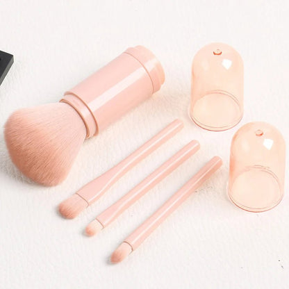 Portable Makeup Brush Set – 4-in-1 Retractable Kabuki Brush with 3 Soft, Compact Eye Brushes for Effortless Touch-Ups Anywhere