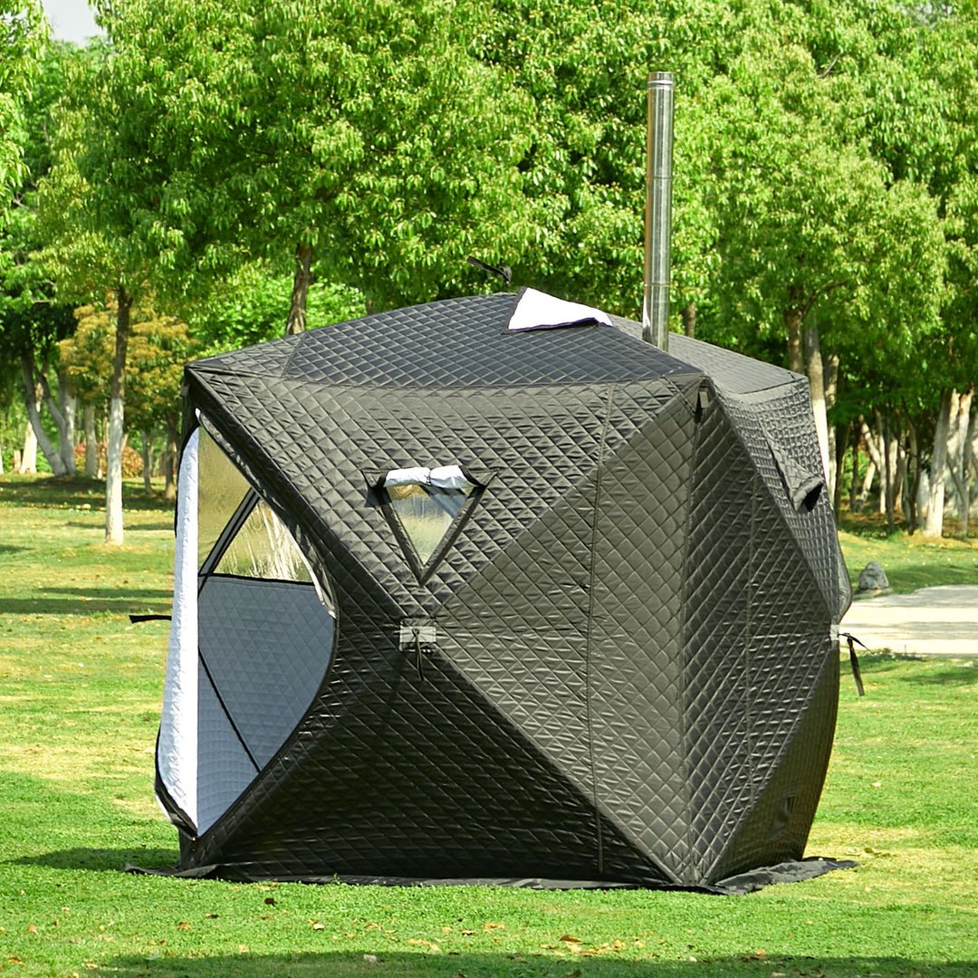 Portable Outdoor Sauna Tent, Stove-Ready - Insulated Pop-Up Ice Fishing Shelter, Snow Proof Windproof Winter Cold Weather Tent (Stove Sold Separately)