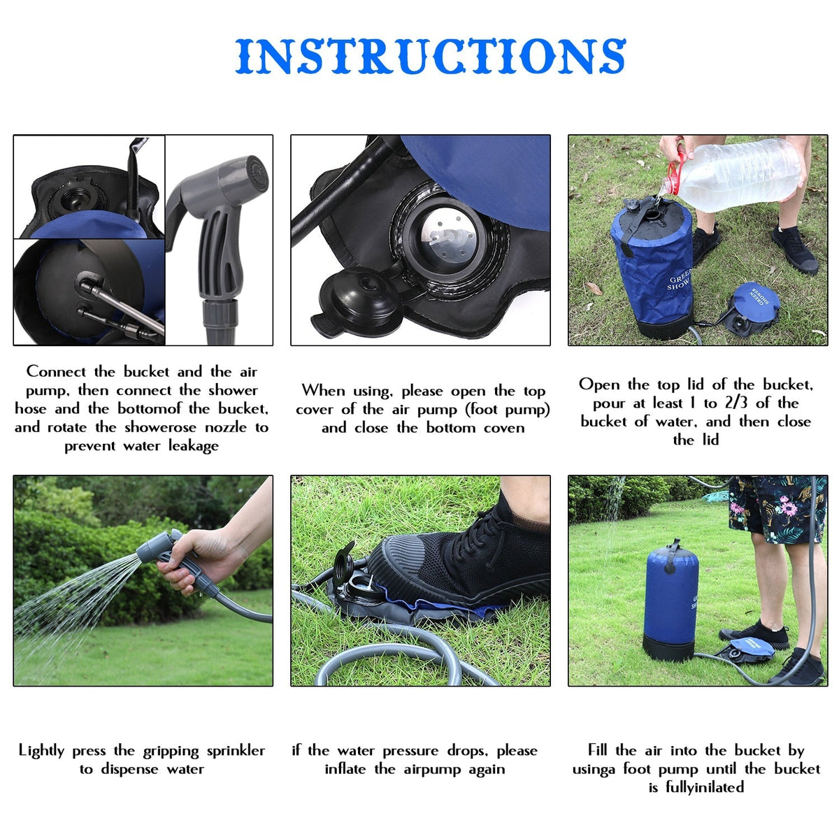 Portable Pressure Shower - Pressure Foot Pump and Shower Nozzle for Outdoor Activities