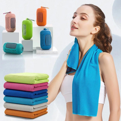 Portable Quick Dry Sport Cooling Towels - Mini Travel Towel Sports Workout Fitness Sweat Towels with Case for Gym, Yoga, Cycling, Running, Hiking, Travel