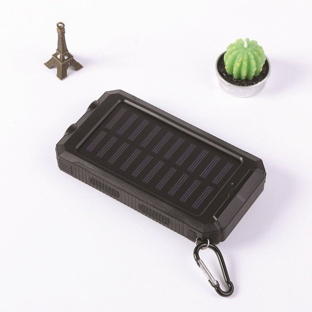 Solar Power Bank with Dual LED Light and Carabiner - USB-Charged Pocket Battery, Solar Panel for Emergency Top-Ups