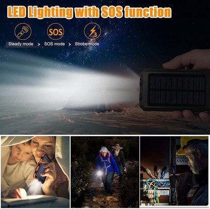 Solar Power Bank with Dual LED Light and Carabiner - USB-Charged Pocket Battery, Solar Panel for Emergency Top-Ups