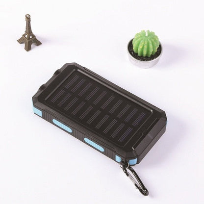 Solar Power Bank with Dual LED Light and Carabiner - USB-Charged Pocket Battery, Solar Panel for Emergency Top-Ups