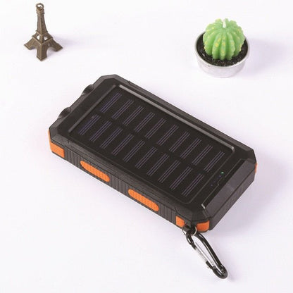 Solar Power Bank with Dual LED Light and Carabiner - USB-Charged Pocket Battery, Solar Panel for Emergency Top-Ups