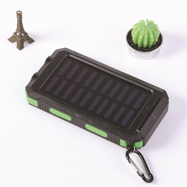 Solar Power Bank with Dual LED Light and Carabiner - USB-Charged Pocket Battery, Solar Panel for Emergency Top-Ups