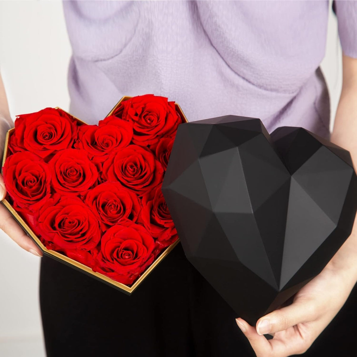 Preserved Flowers Heart Shape Box - Heart Shaped Transparent Acrylic Flower Box Perfect for Valentine's Day